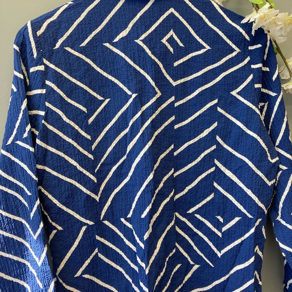 Draper’s & Damons Blouse Women’s Blue White Button-Down Collar Petites Sz:PS [T - Picture 6 of 7